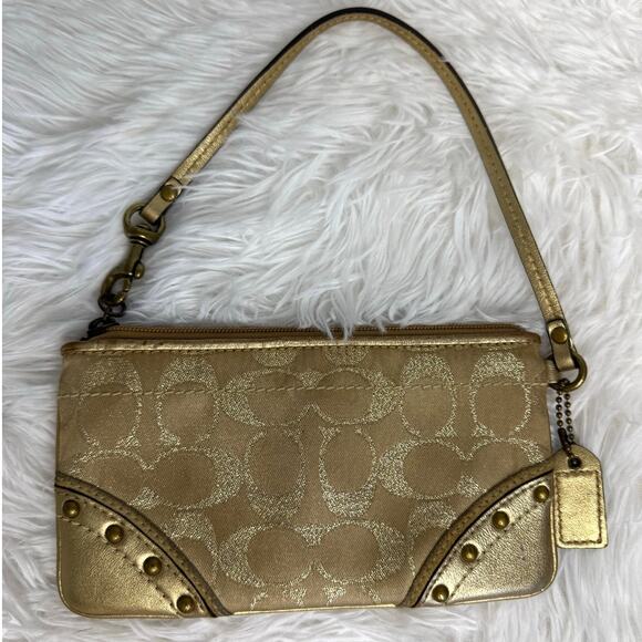 y2k COACH Gold Stud Signature Wristlet - Picture 2 of 7